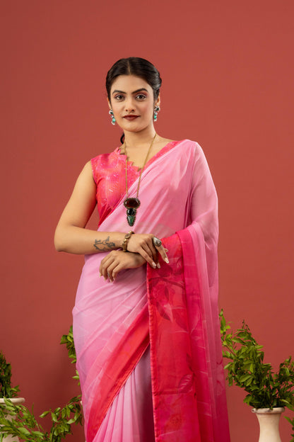 BLUSH PINK FLORAL BORDER SAREE