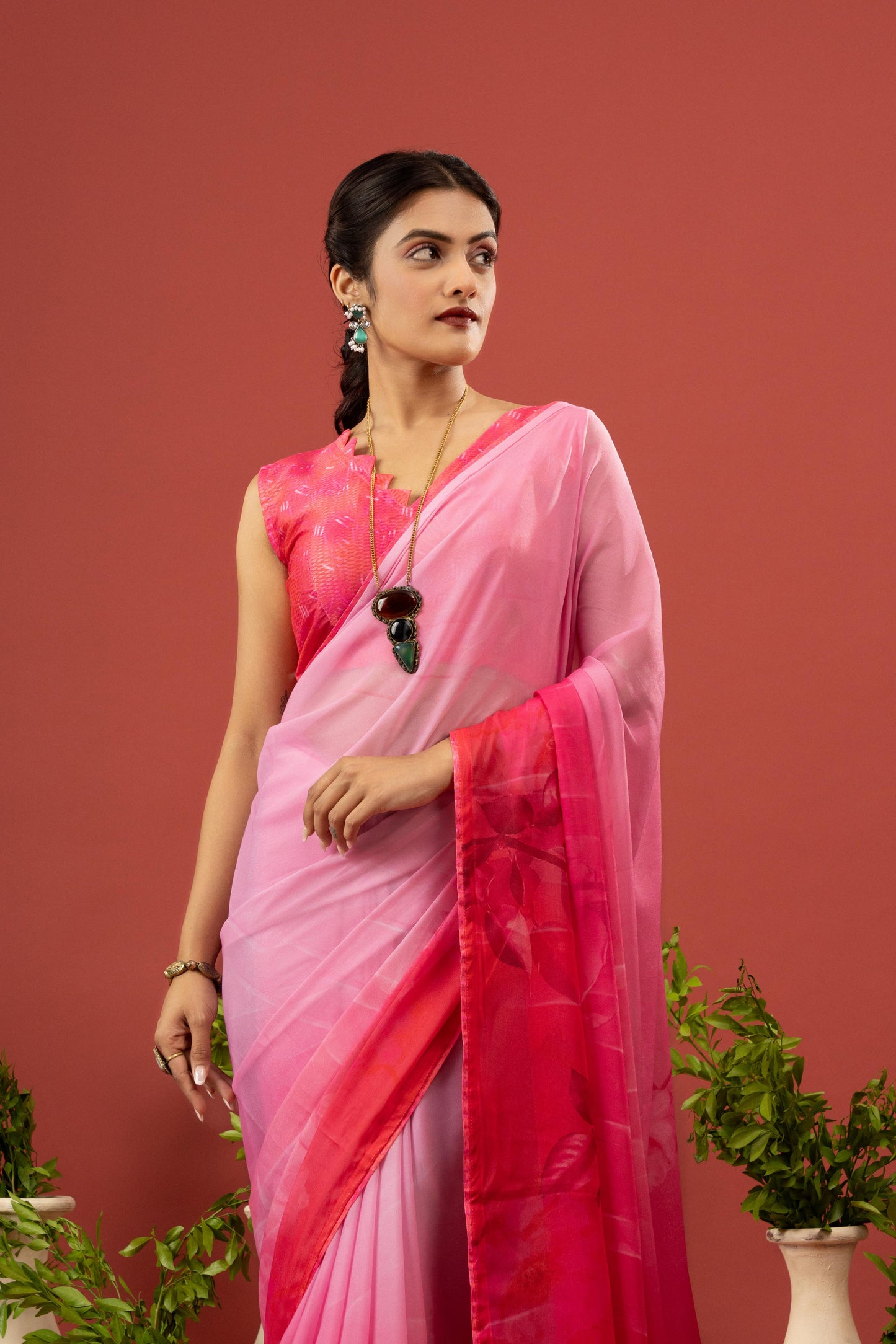 BLUSH PINK FLORAL BORDER SAREE