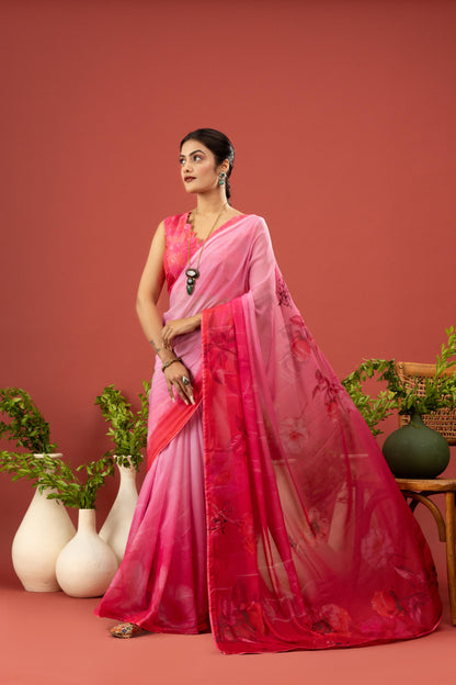 BLUSH PINK FLORAL BORDER SAREE