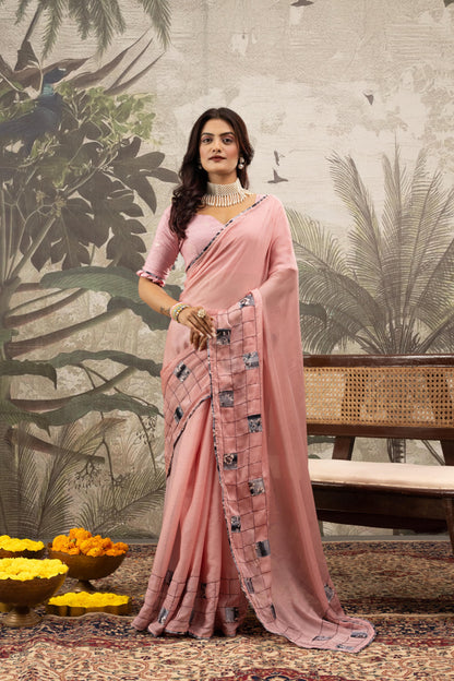 ROSY QUARTZ GEOMETRIC ARTISAN SAREE