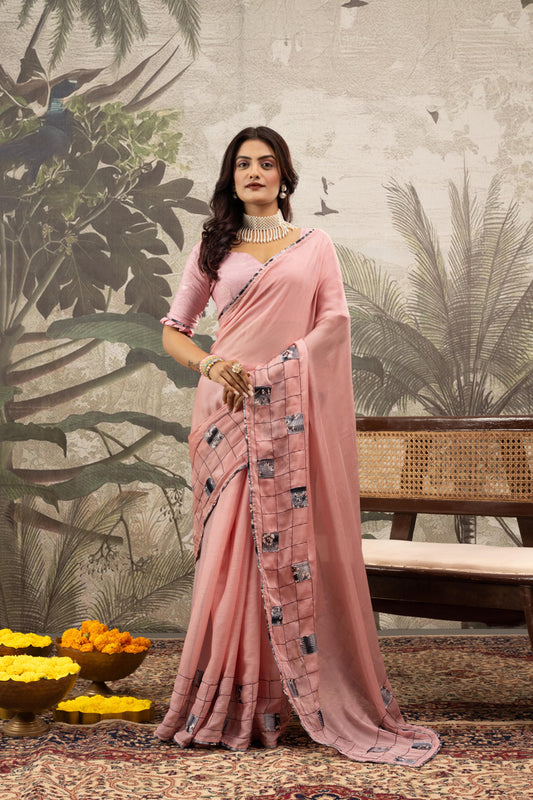 ROSY QUARTZ GEOMETRIC ARTISAN SAREE