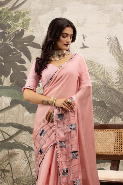 ROSY QUARTZ GEOMETRIC ARTISAN SAREE