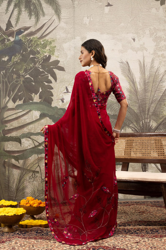 CRIMSON FLORAL ARTISAN SAREE