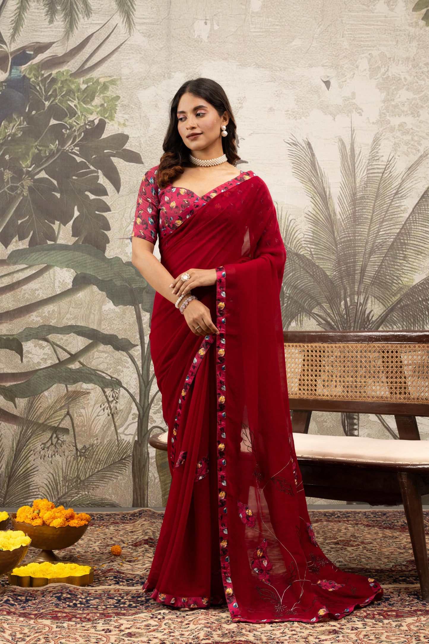 CRIMSON FLORAL ARTISAN SAREE