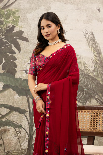 CRIMSON FLORAL ARTISAN SAREE