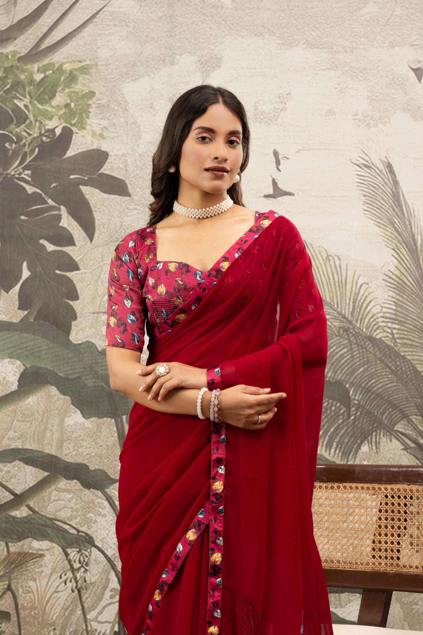 CRIMSON FLORAL ARTISAN SAREE