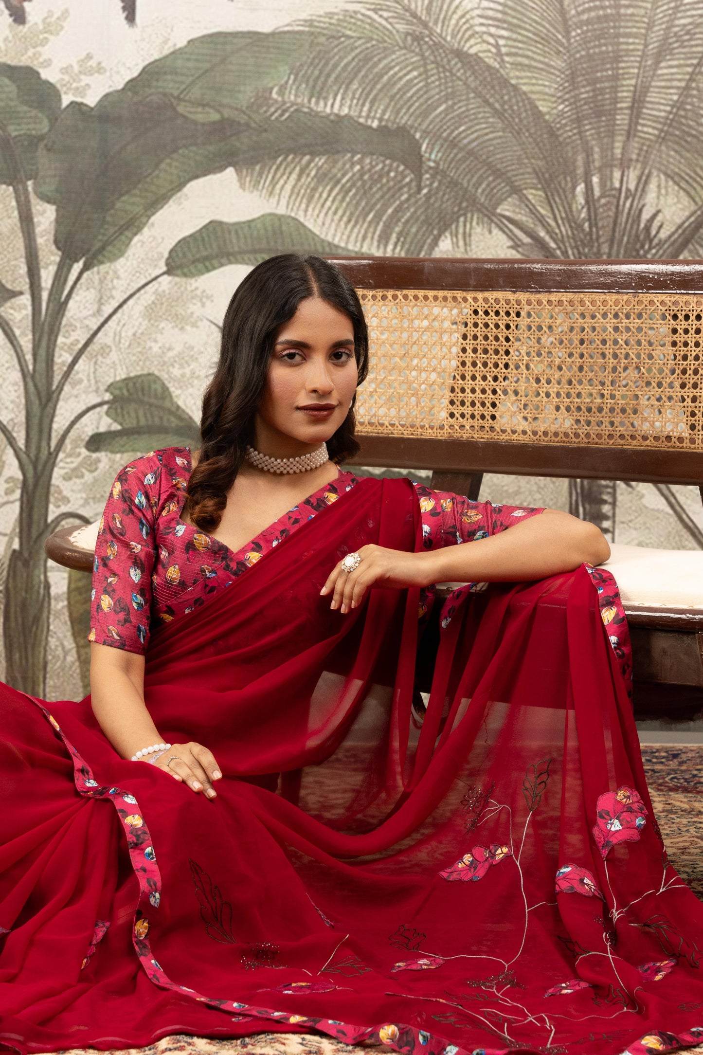 CRIMSON FLORAL ARTISAN SAREE