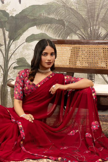 CRIMSON FLORAL ARTISAN SAREE