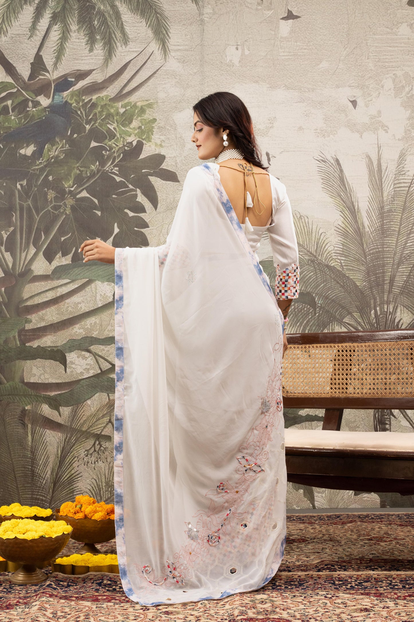 CELESTIAL PEARL WHITE ARTISAN SAREE