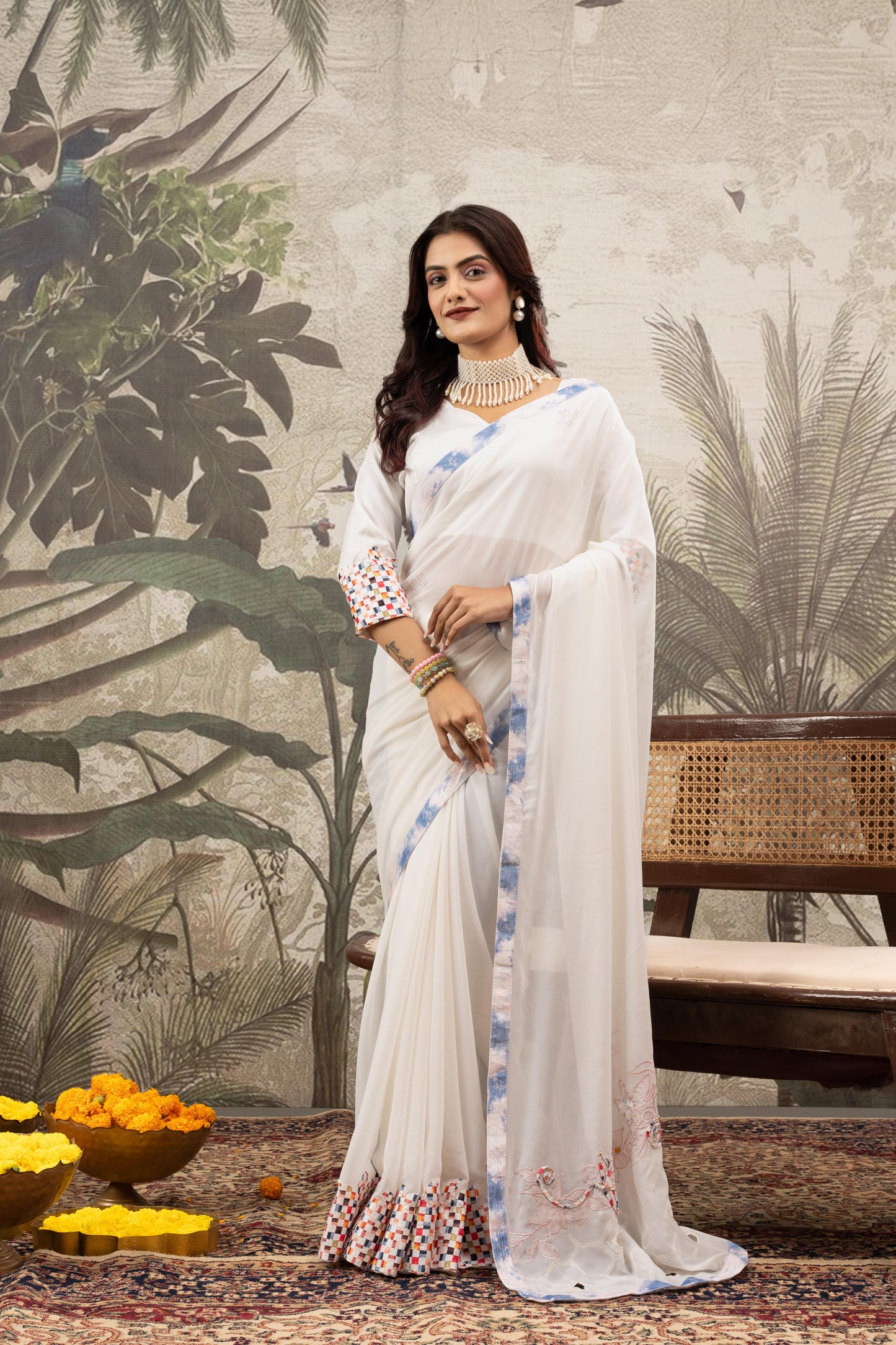 CELESTIAL PEARL WHITE ARTISAN SAREE
