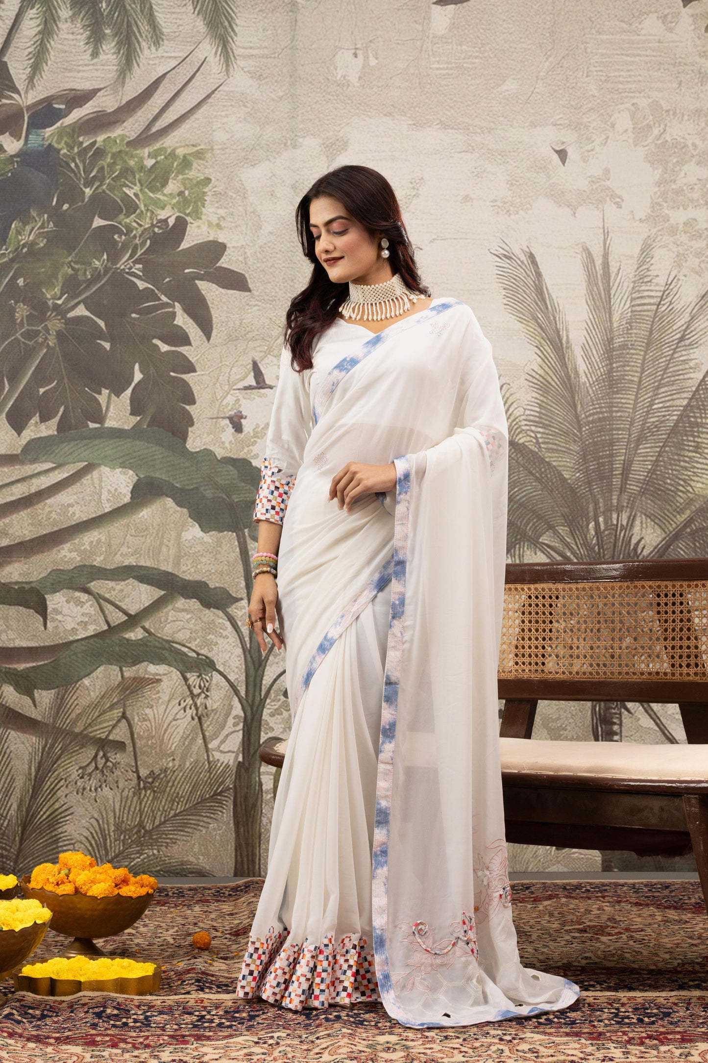 CELESTIAL PEARL WHITE ARTISAN SAREE