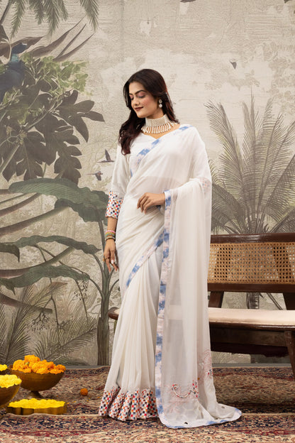 CELESTIAL PEARL WHITE ARTISAN SAREE