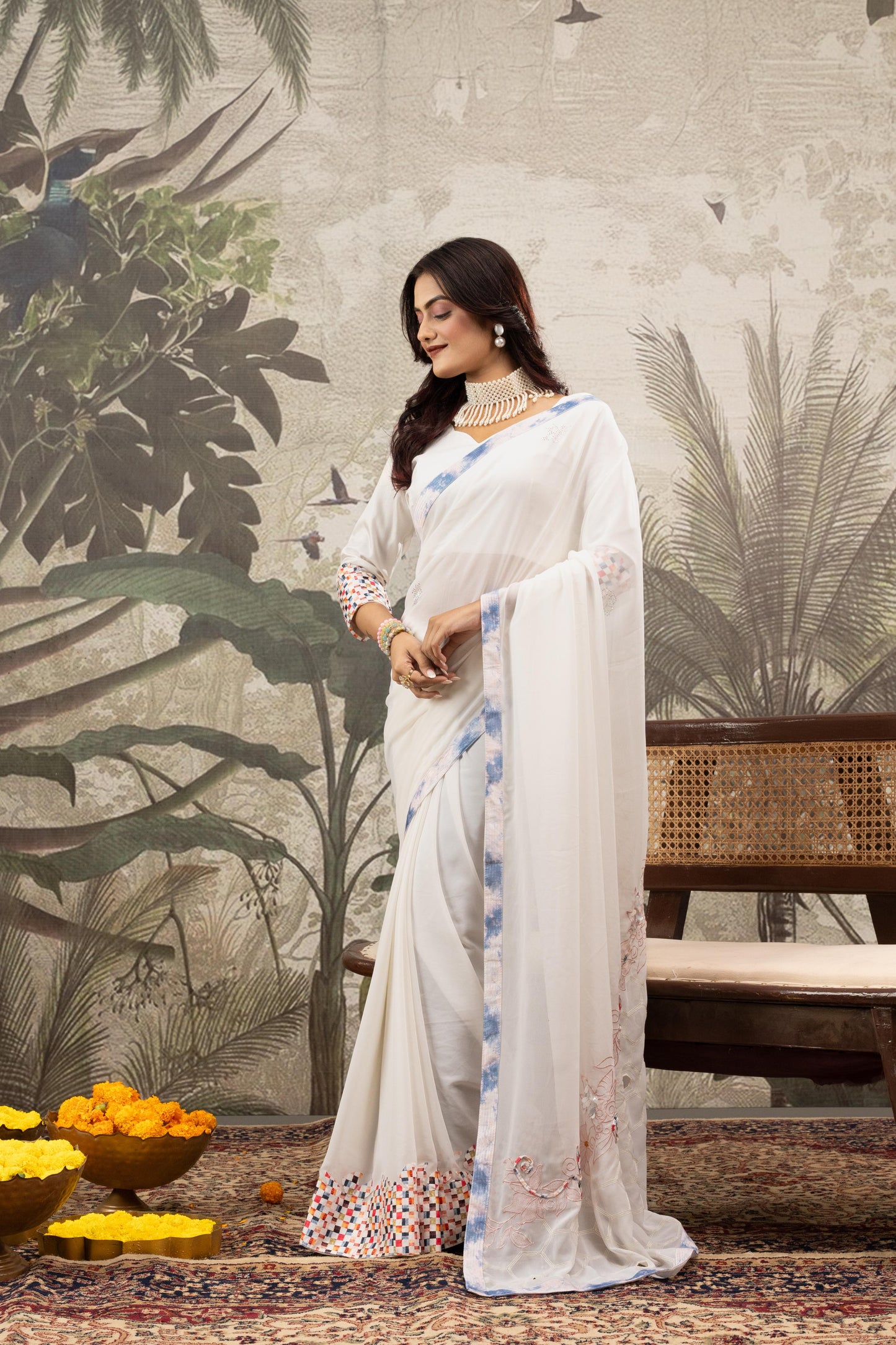 CELESTIAL PEARL WHITE ARTISAN SAREE