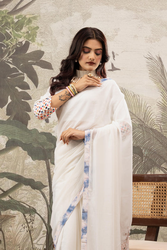 CELESTIAL PEARL WHITE ARTISAN SAREE