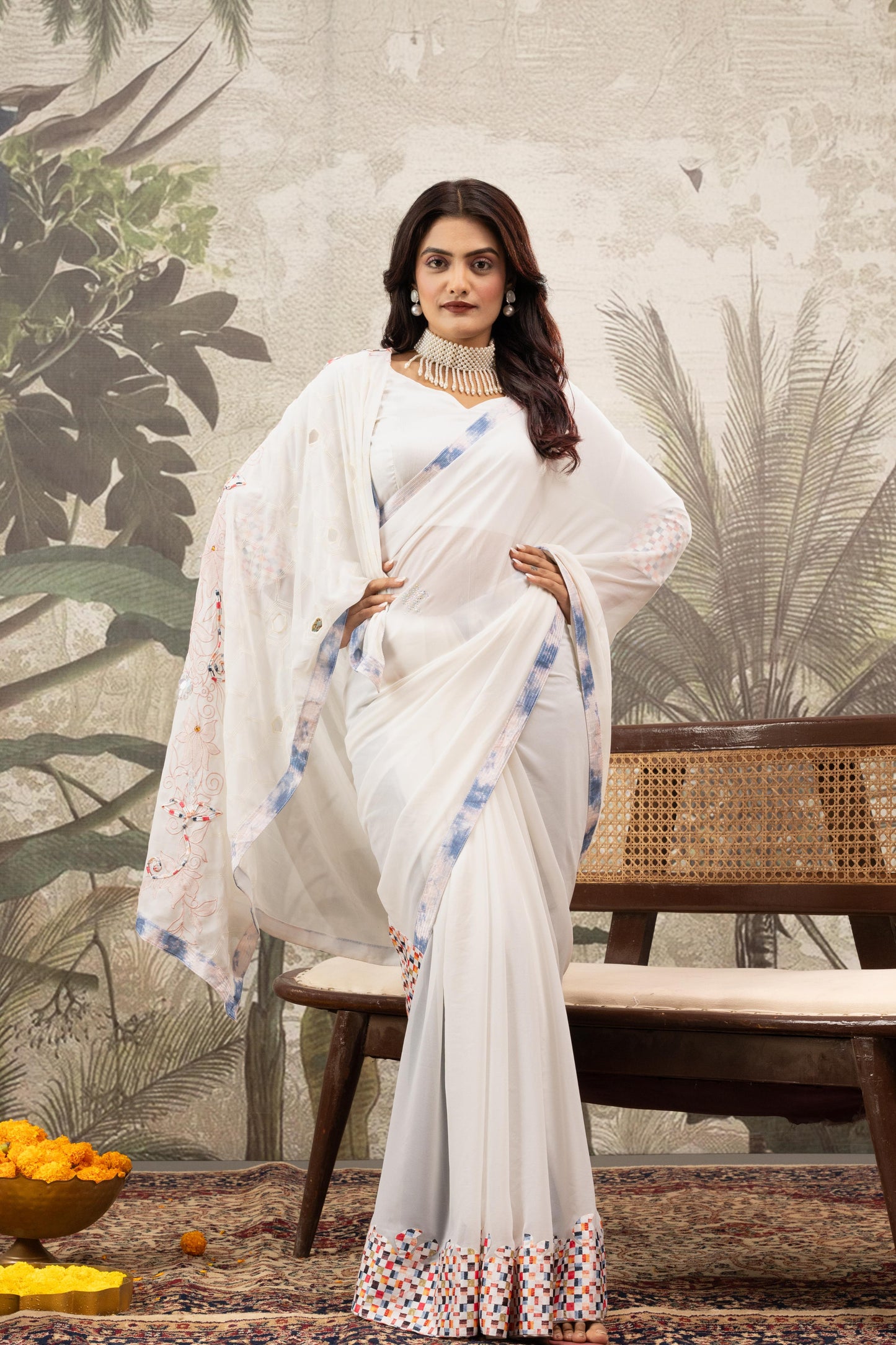 CELESTIAL PEARL WHITE ARTISAN SAREE