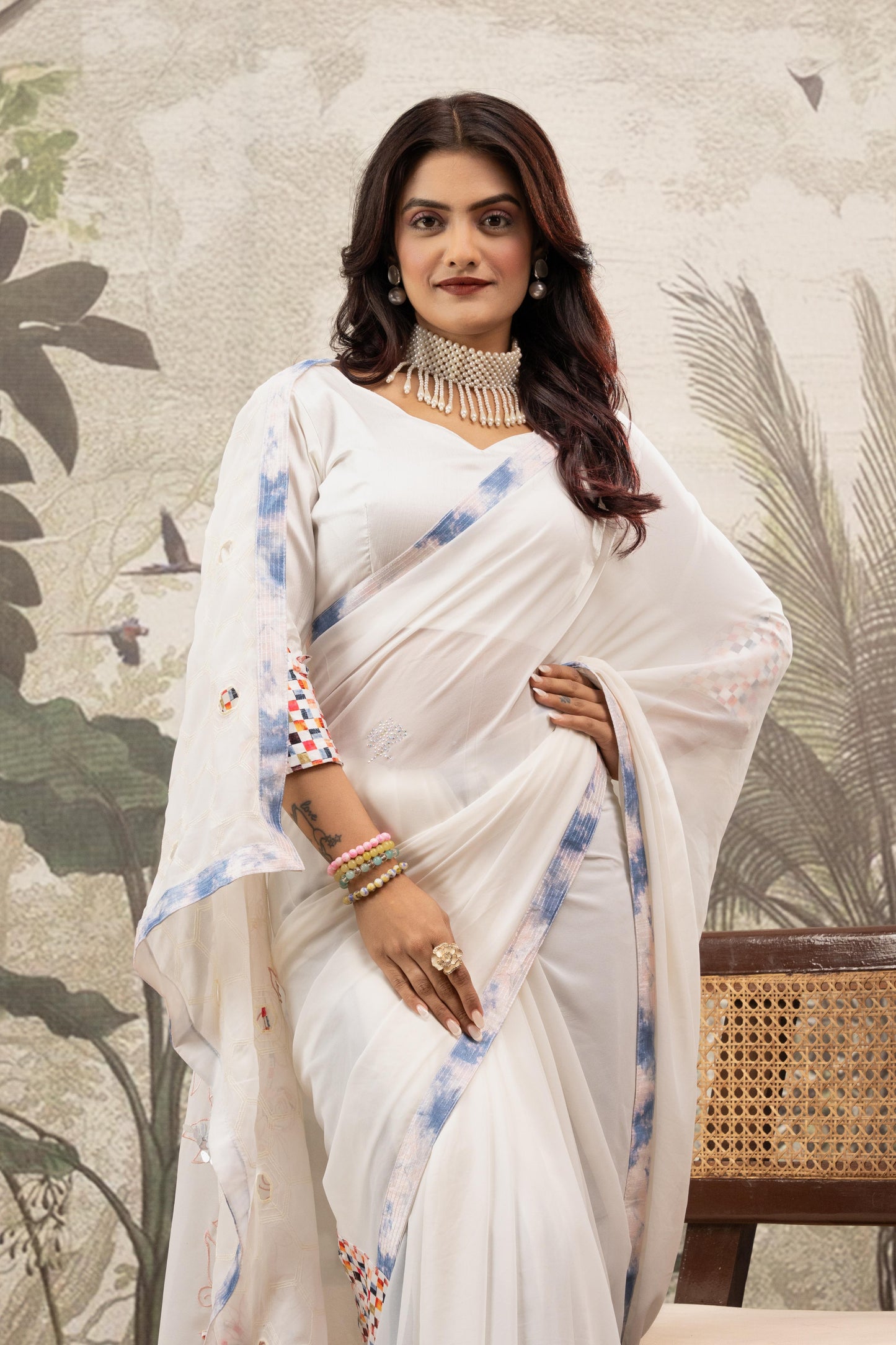 CELESTIAL PEARL WHITE ARTISAN SAREE
