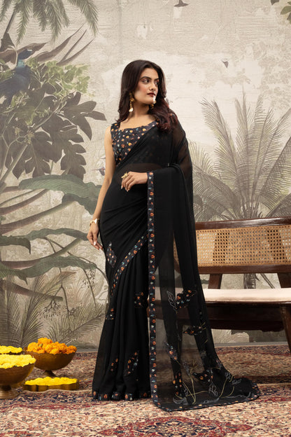 MIDNIGHT BLOOM NOIR SAREE