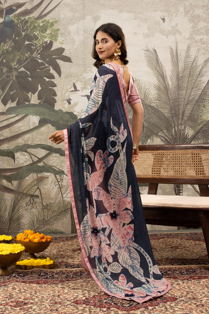 BLUSH & NAVY FUSION ARTISAN SAREE