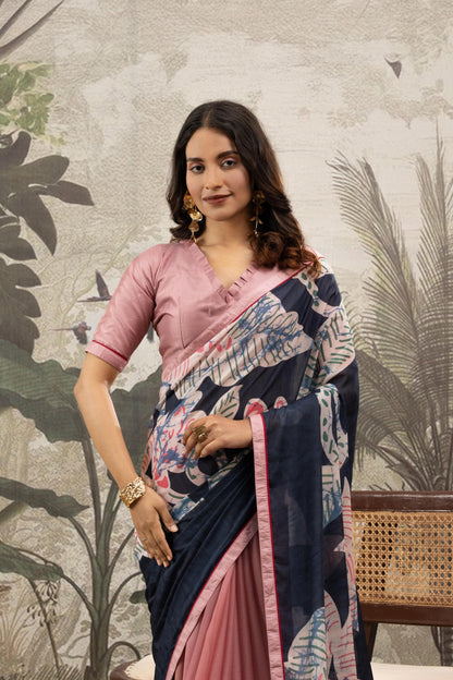 BLUSH & NAVY FUSION ARTISAN SAREE