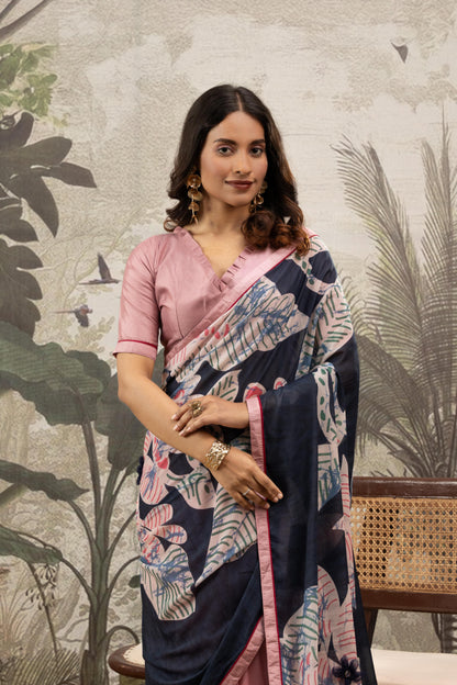 BLUSH & NAVY FUSION ARTISAN SAREE