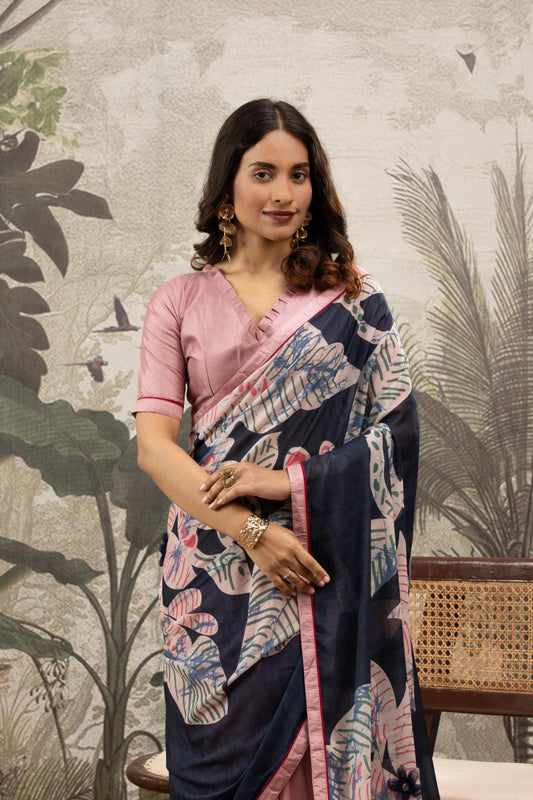 BLUSH & NAVY FUSION ARTISAN SAREE