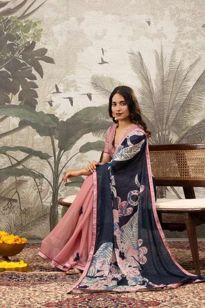 BLUSH & NAVY FUSION ARTISAN SAREE