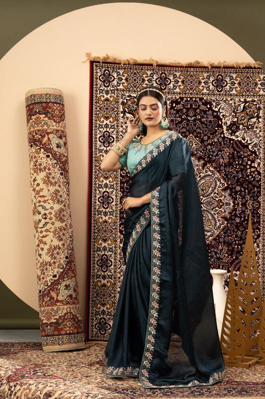 TEAL RADIANCE SCALLOP SAREE