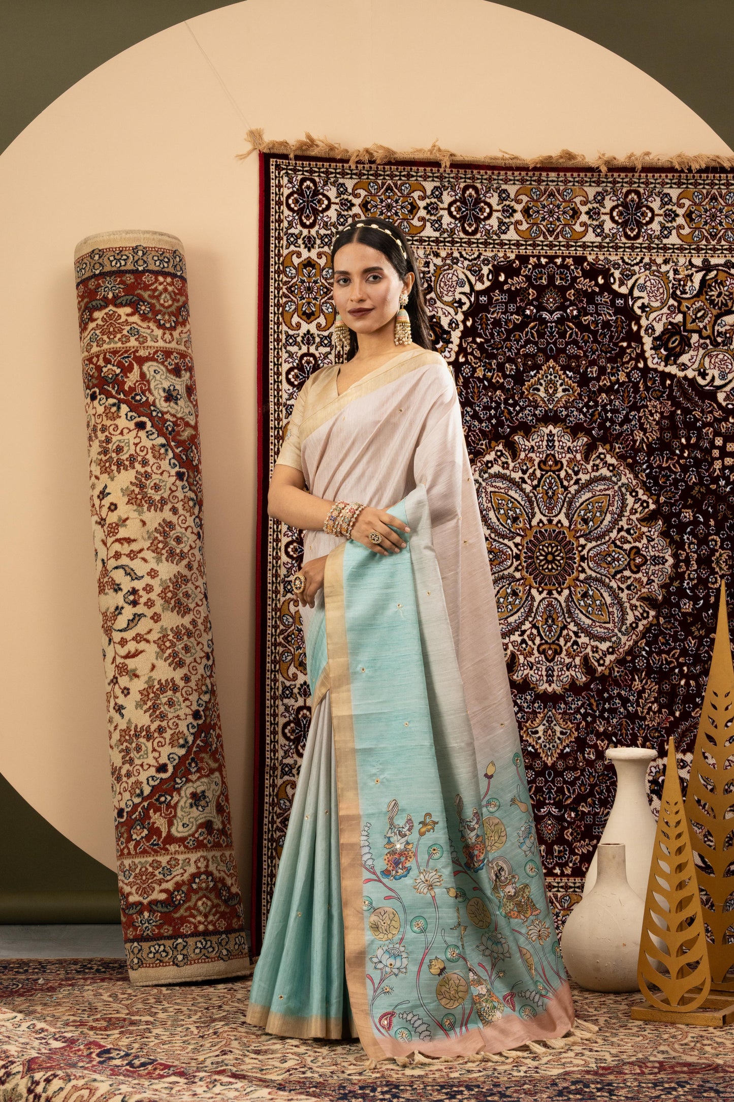 SERENE PEARL & SKY BLUE HERITAGE SAREE