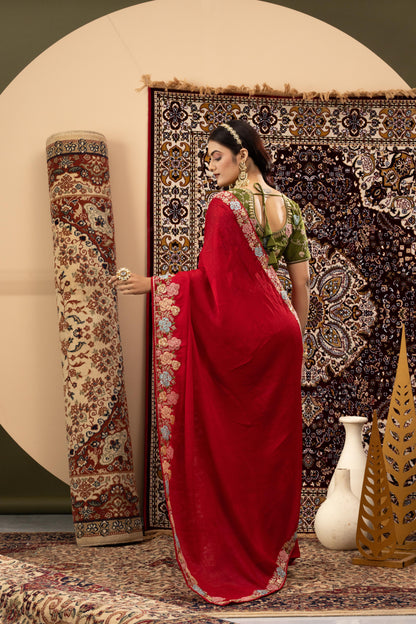 VERMILLION SCALLOP ARTISAN SAREE