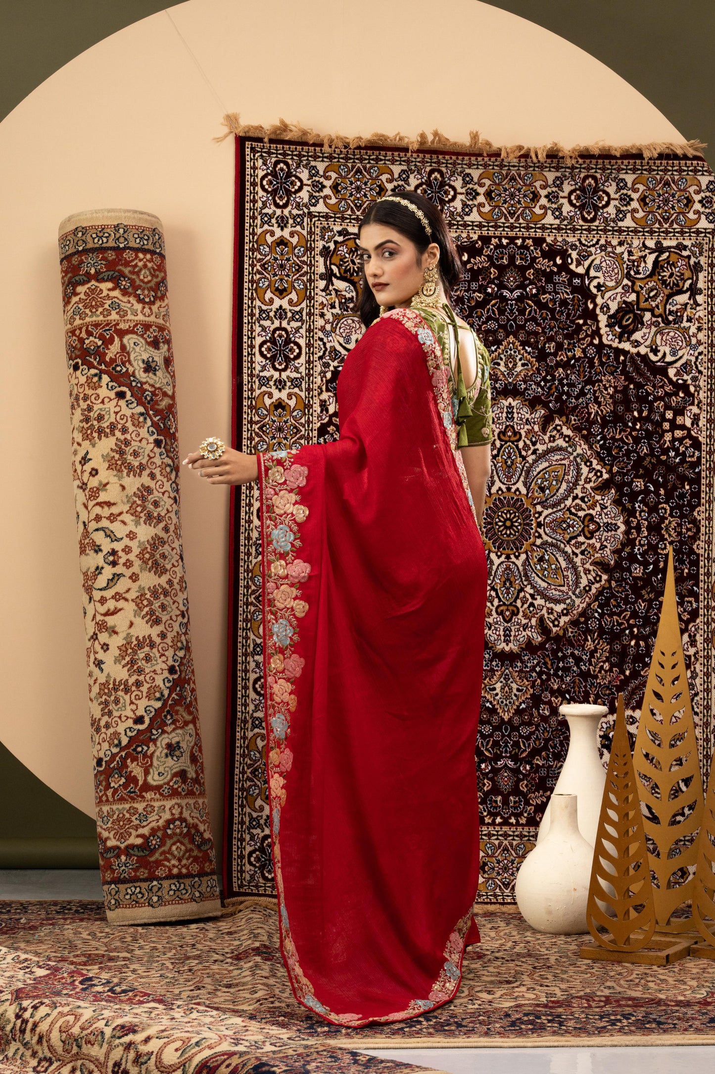 VERMILLION SCALLOP ARTISAN SAREE