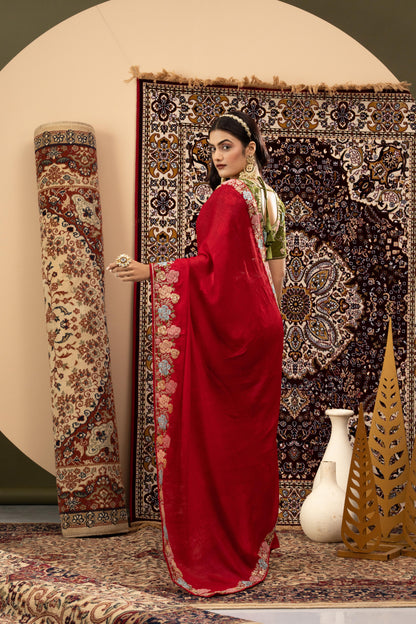 VERMILLION SCALLOP ARTISAN SAREE