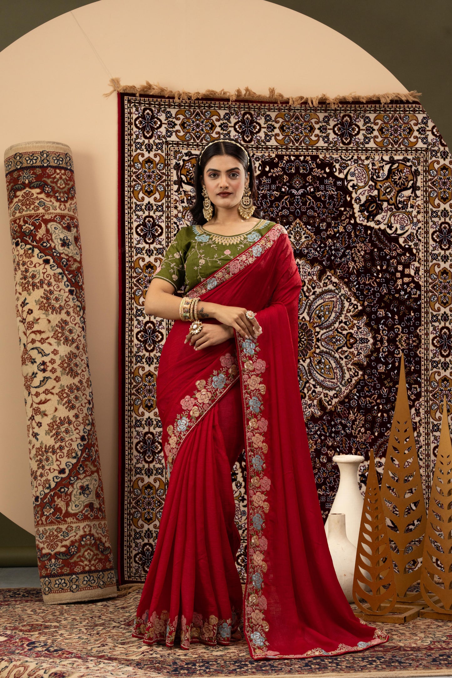 VERMILLION SCALLOP ARTISAN SAREE