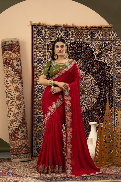 VERMILLION SCALLOP ARTISAN SAREE