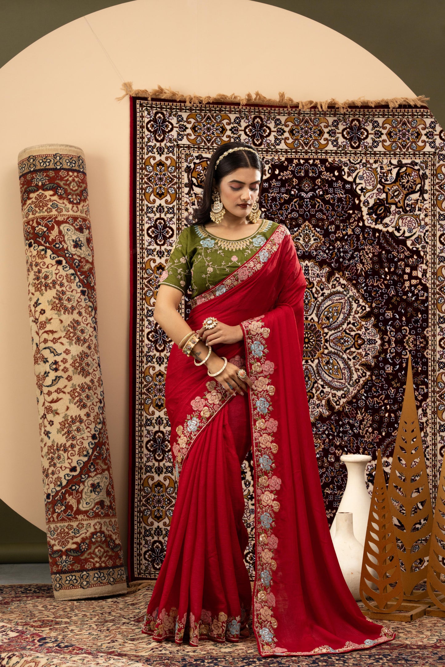 VERMILLION SCALLOP ARTISAN SAREE