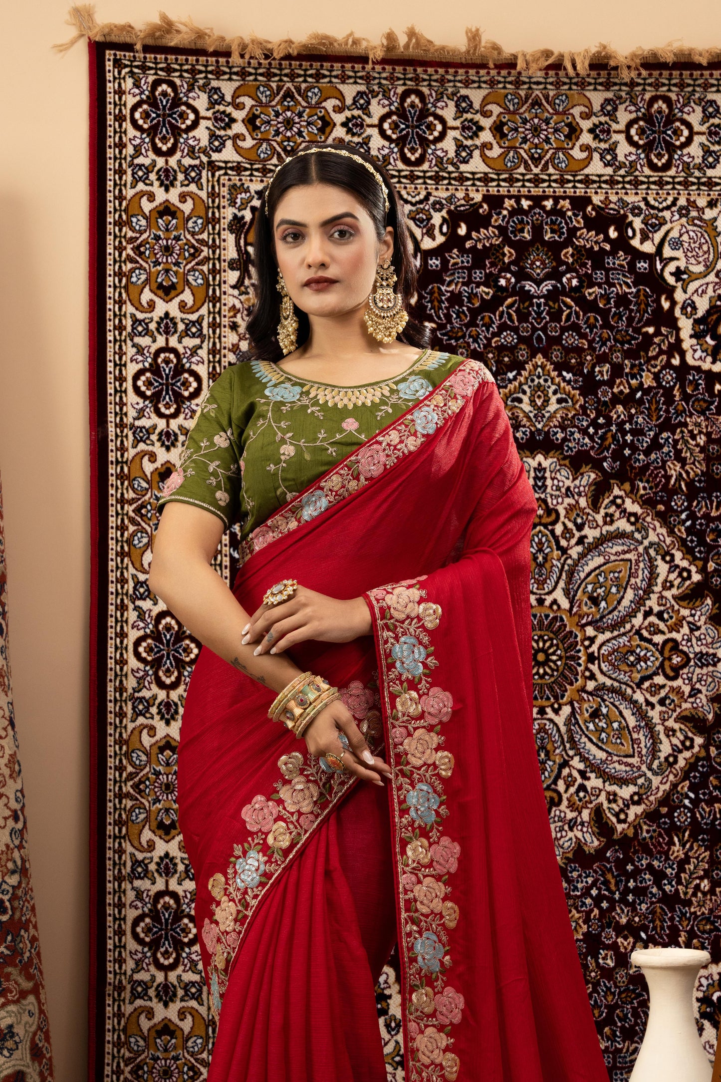 VERMILLION SCALLOP ARTISAN SAREE