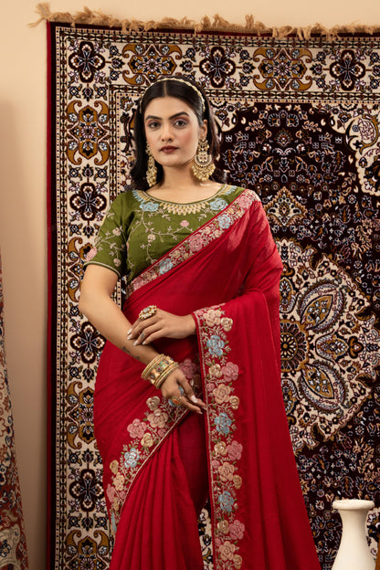 VERMILLION SCALLOP ARTISAN SAREE