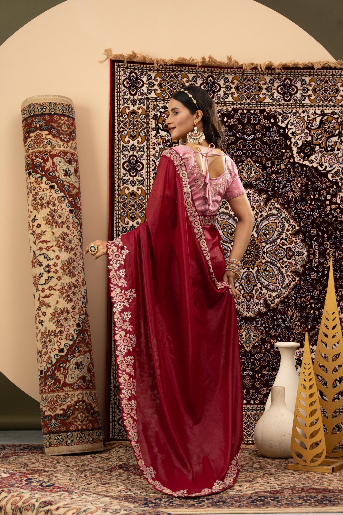 ROYAL BURGUNDY SCALLOP SAREE