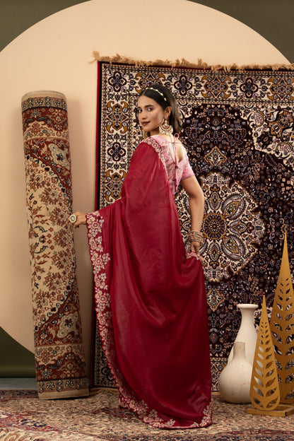 ROYAL BURGUNDY SCALLOP SAREE