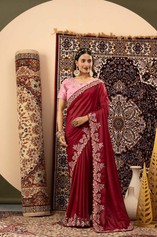ROYAL BURGUNDY SCALLOP SAREE