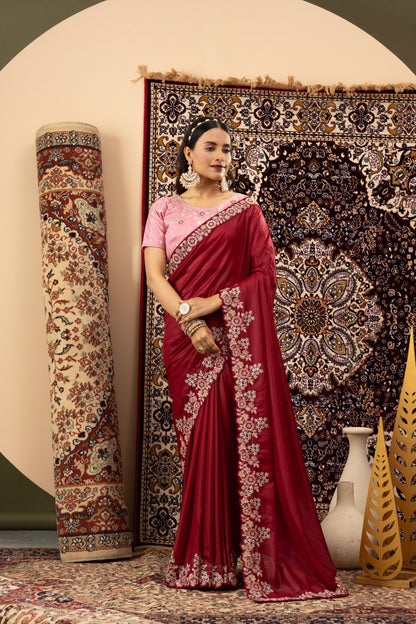 ROYAL BURGUNDY SCALLOP SAREE