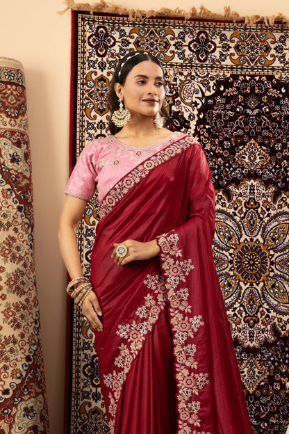 ROYAL BURGUNDY SCALLOP SAREE