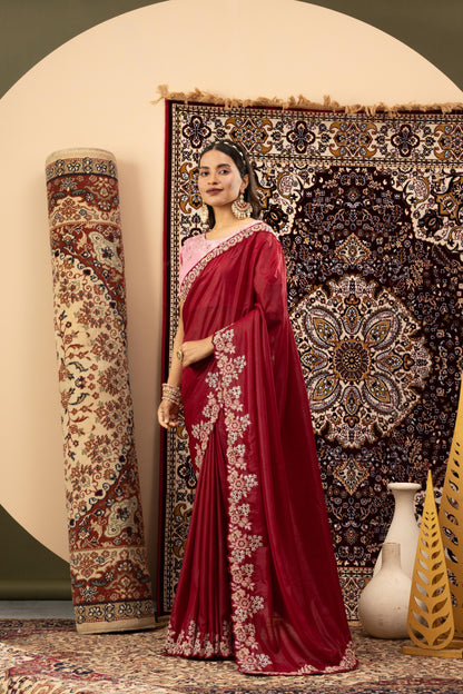 ROYAL BURGUNDY SCALLOP SAREE
