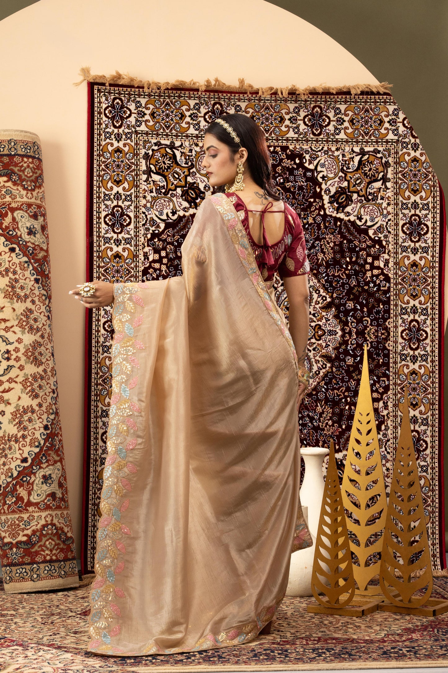 CHAMPAGNE SHIMMER SCALLOP SAREE