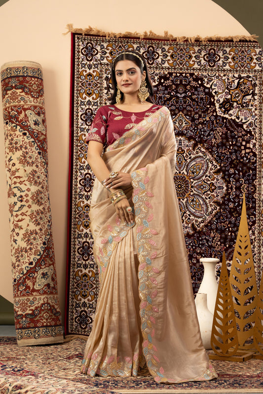 CHAMPAGNE SHIMMER SCALLOP SAREE