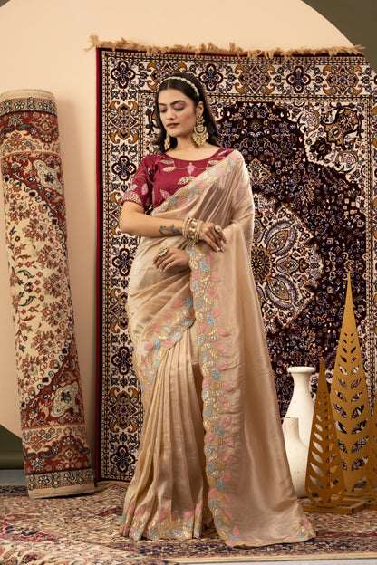 CHAMPAGNE SHIMMER SCALLOP SAREE