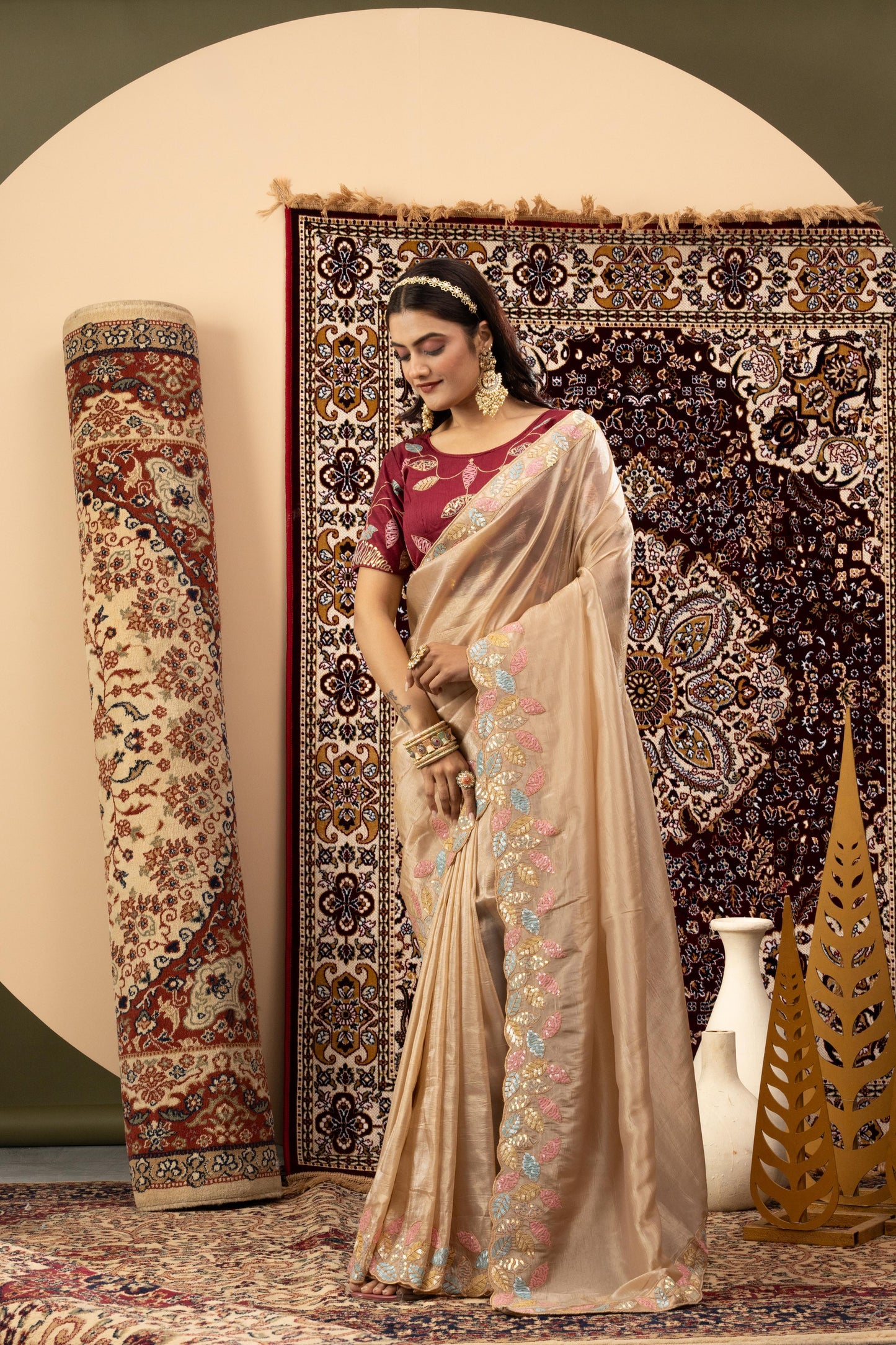 CHAMPAGNE SHIMMER SCALLOP SAREE