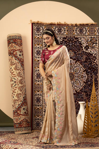 CHAMPAGNE SHIMMER SCALLOP SAREE