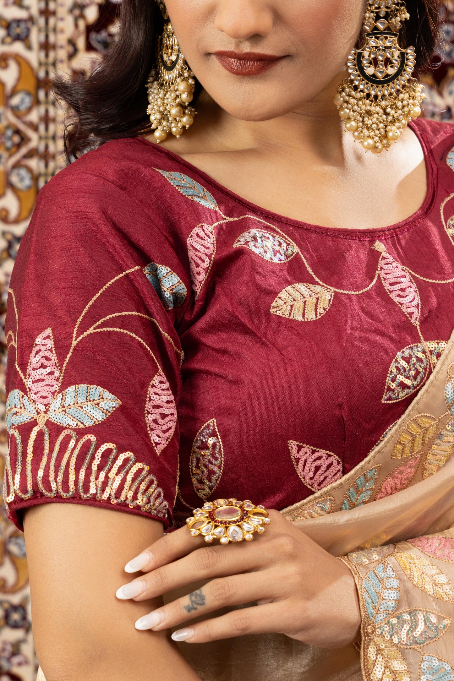 CHAMPAGNE SHIMMER SCALLOP SAREE