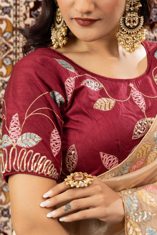 CHAMPAGNE SHIMMER SCALLOP SAREE