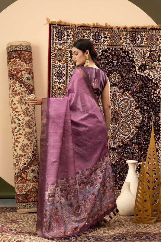 ROYAL AMETHYST SILK-LINEN SAREE